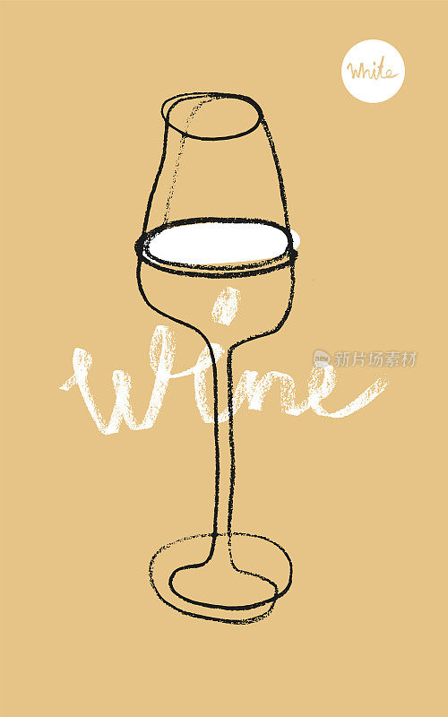 Wineglass icon for wine bar sign design. Hand-drawn line art with artistic pencil texture.